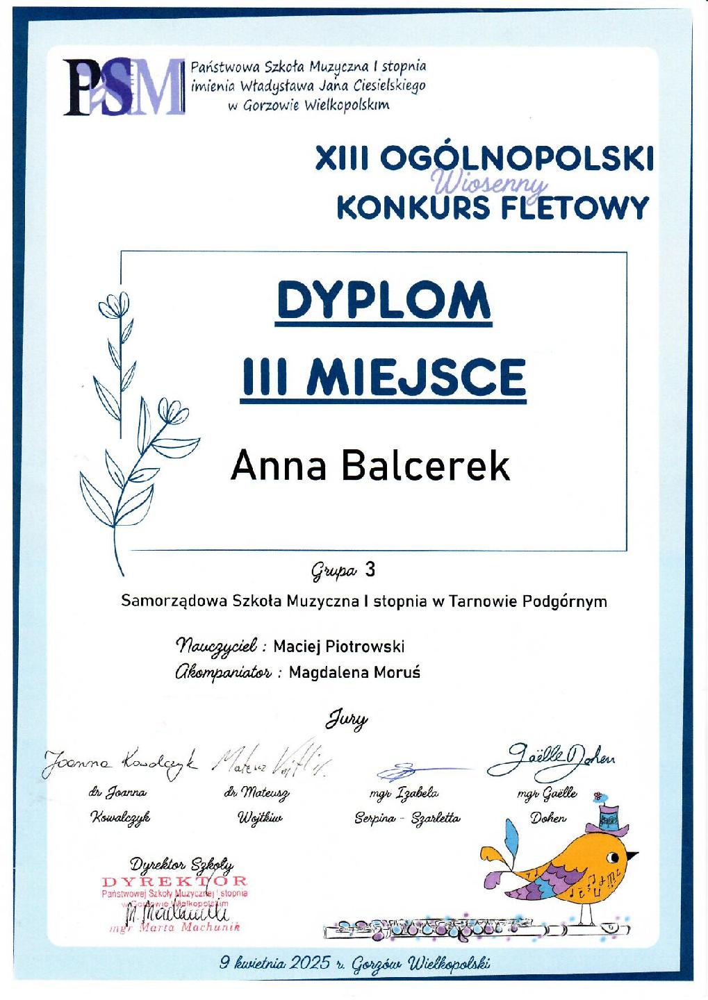 III Ogólnopolski Wiosenny Konkurs Fletowy w Gorzowie Wielkopolskim 9 IV 2025