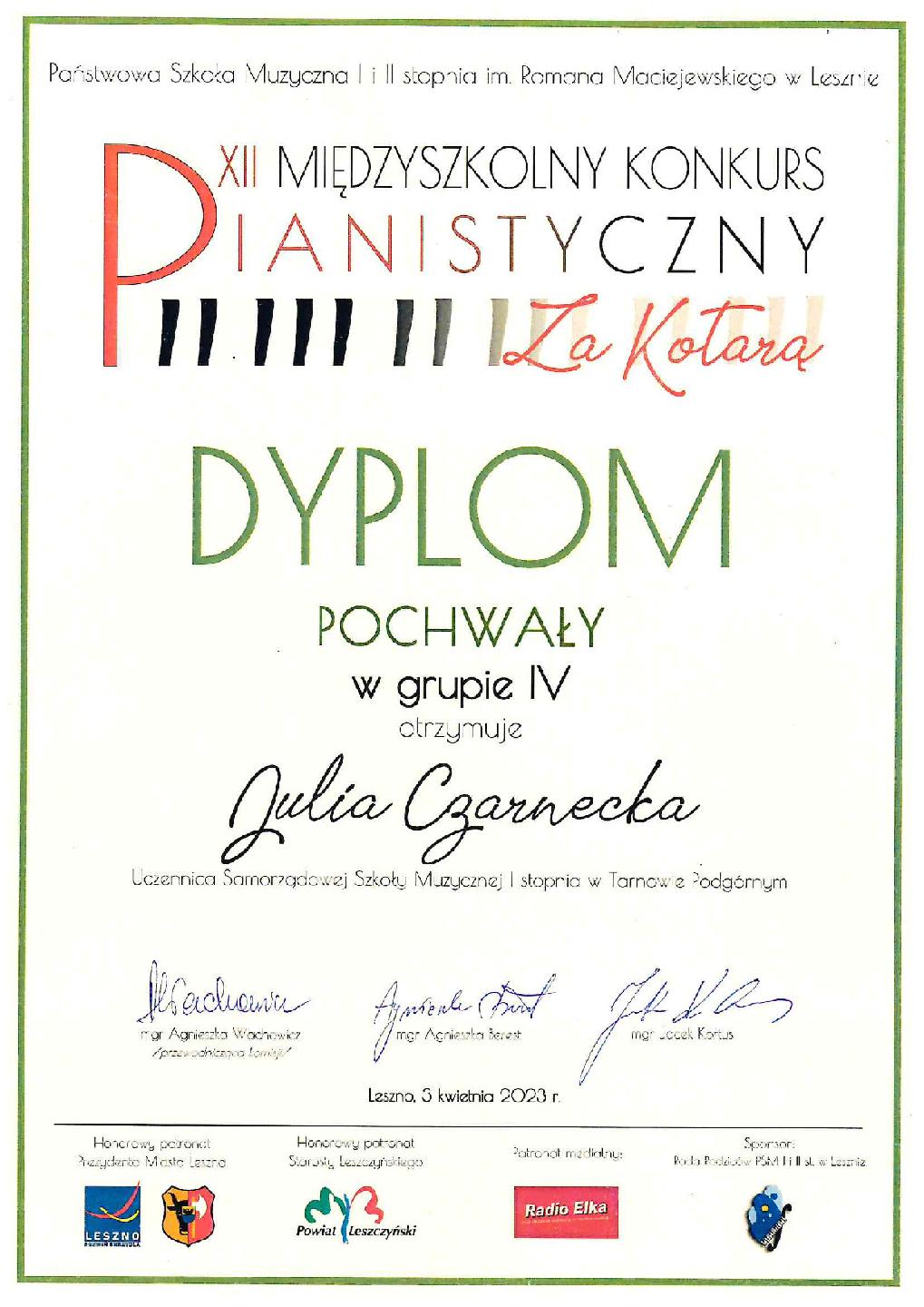 XII Międzyszkolny Konkurs Pianistyczny 