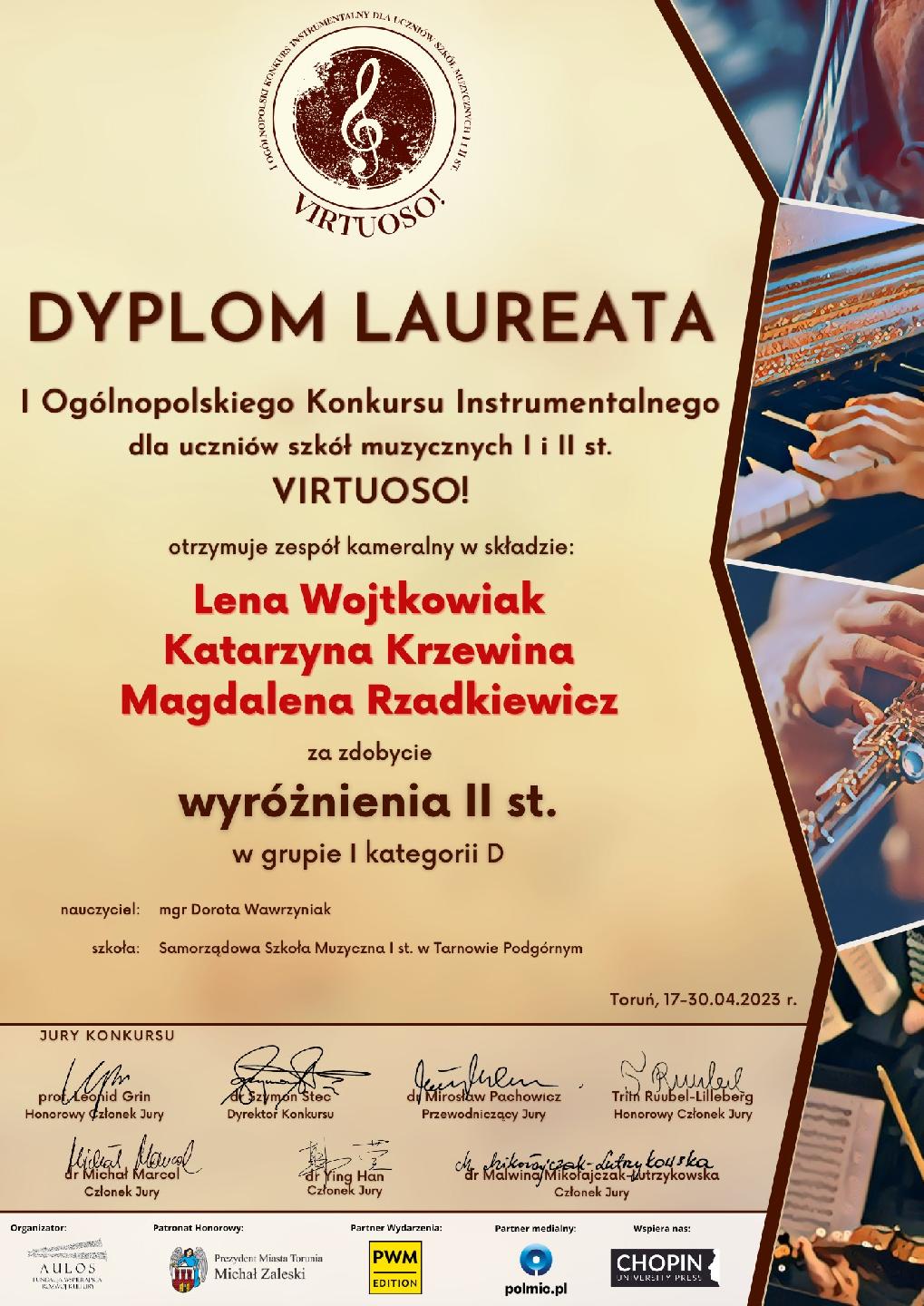 I Ogólnopolski Konkurs Instrumentalny dla uczniów szkół muzycznych I i II stopnia VIRTUOSO 6 V 2023