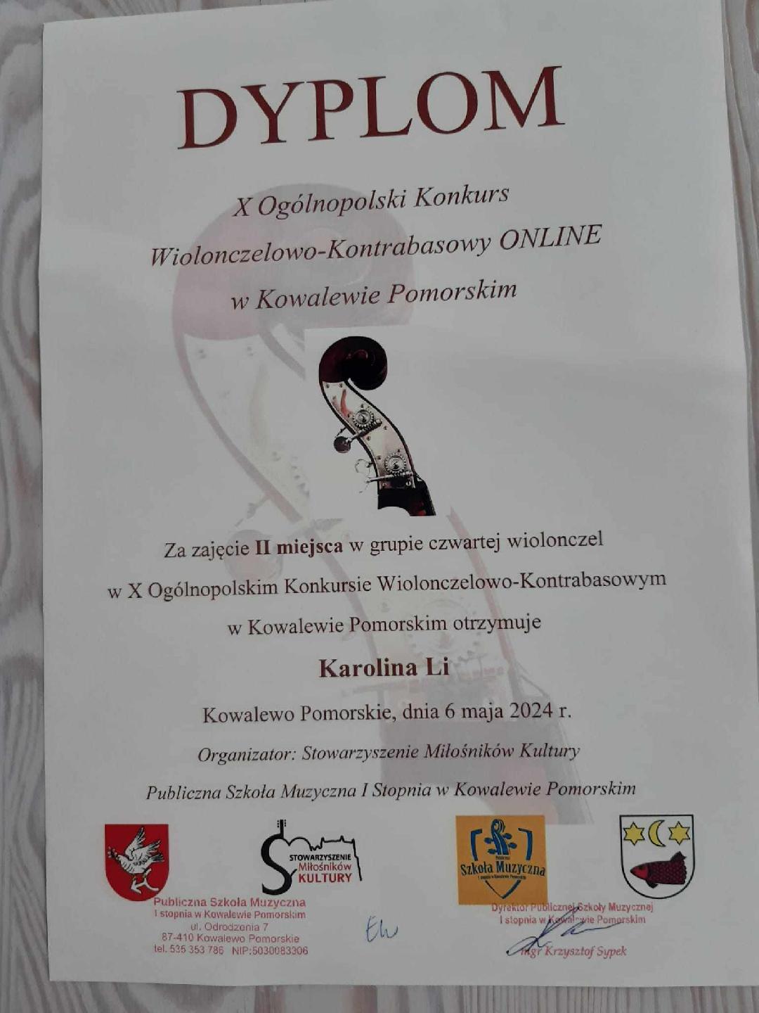 X Ogólnopolski Konkurs Wiolonczelowo-Kontrabasowy (online) 6 V 2024