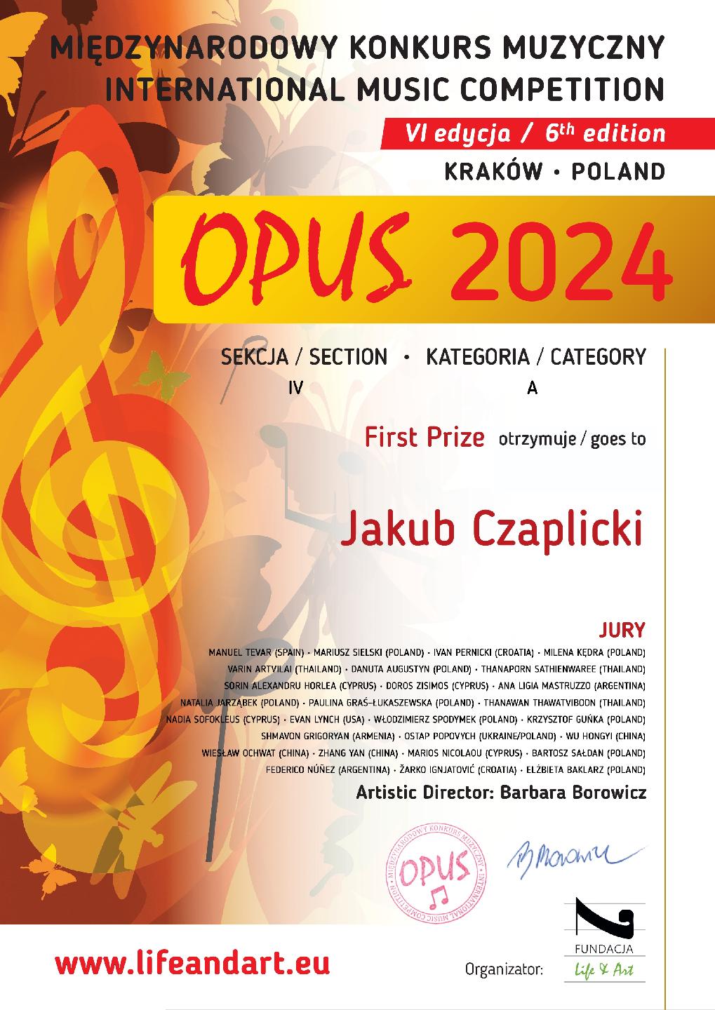 Międzynarodowy Konkurs Muzyczny OPUS 2024 - edycja VI - 20 V 2024